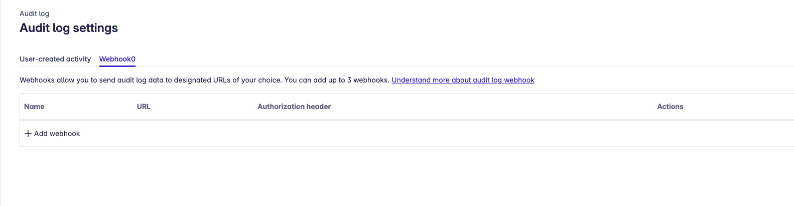Add a new webhook to audit log in atlassian Administration