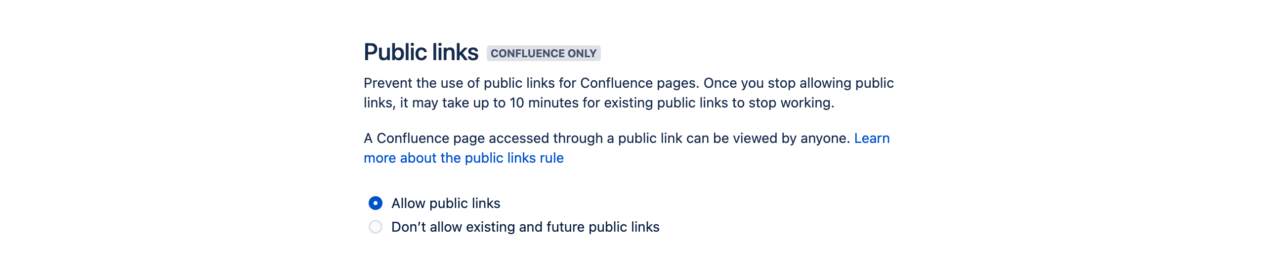 Public links rule configuration options