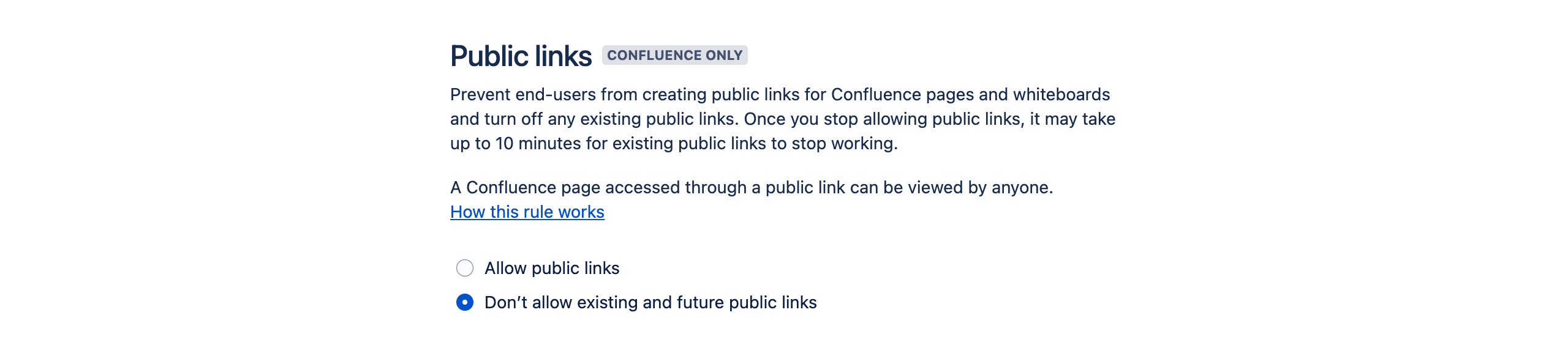 Public links rule configuration options