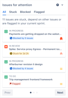 Information for stuck, flagged and blocked issues in a list
