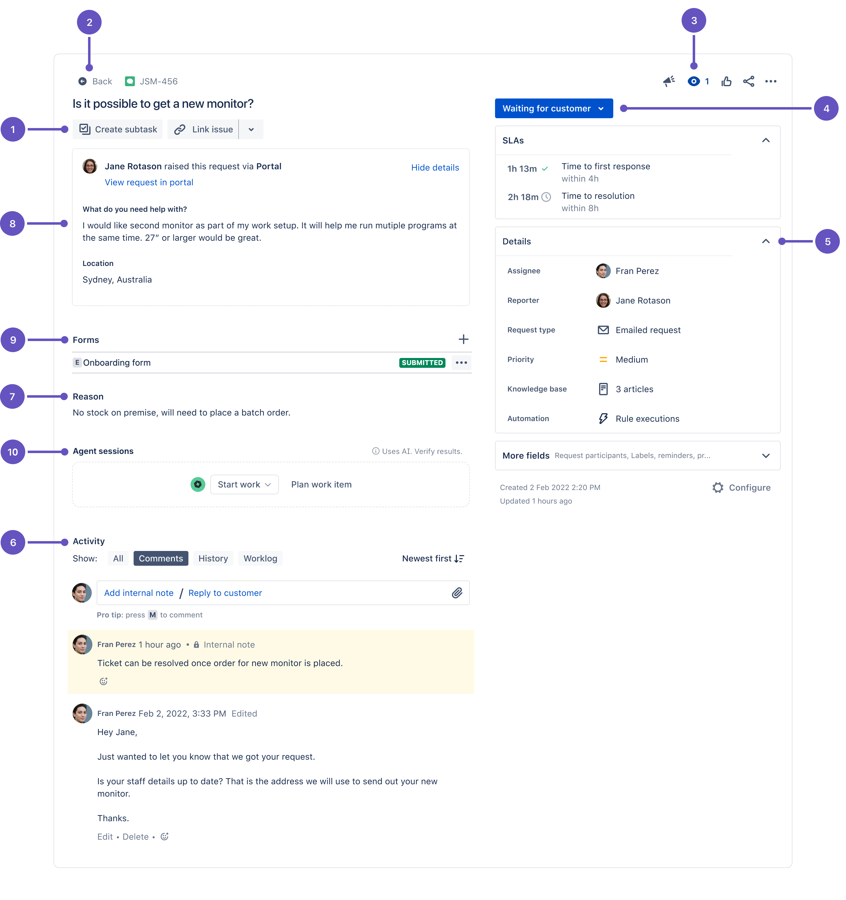 JSM Cloud - Annotated work item view