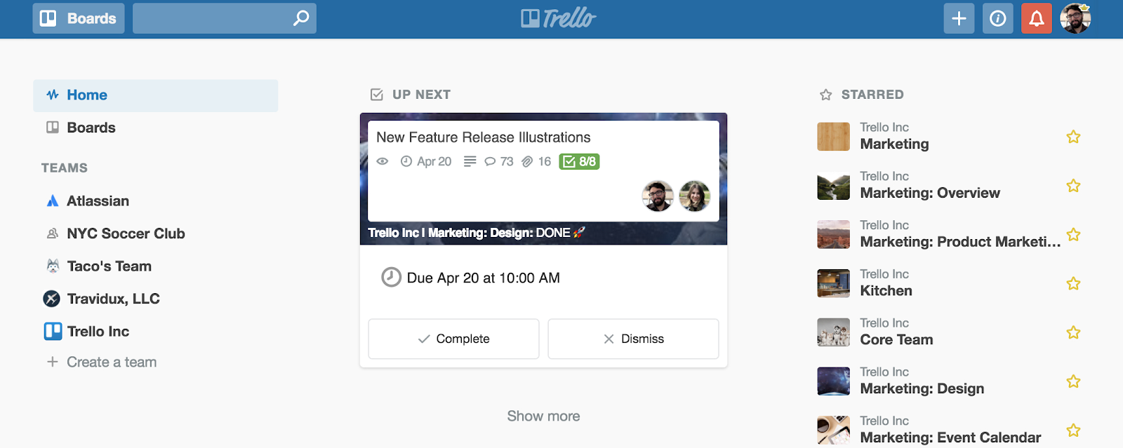 The Home page, Trello