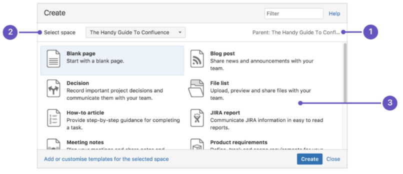 Create page modal in the legacy editor