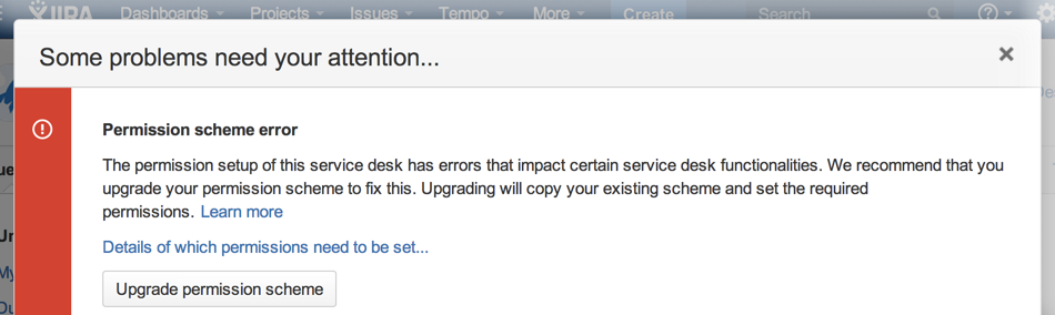 Permission scheme error JSM