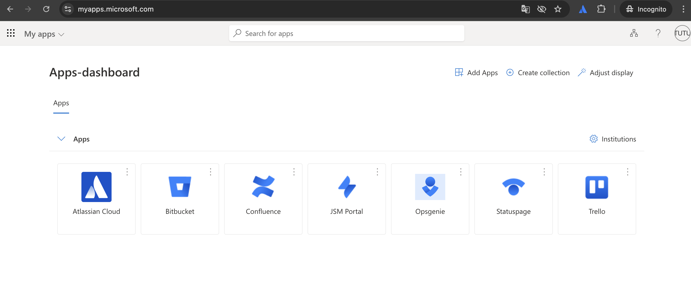 My apps Apps-dashboard in Entra ID(Azure AD) showing a number of clickable apps the end user can access via SAML login