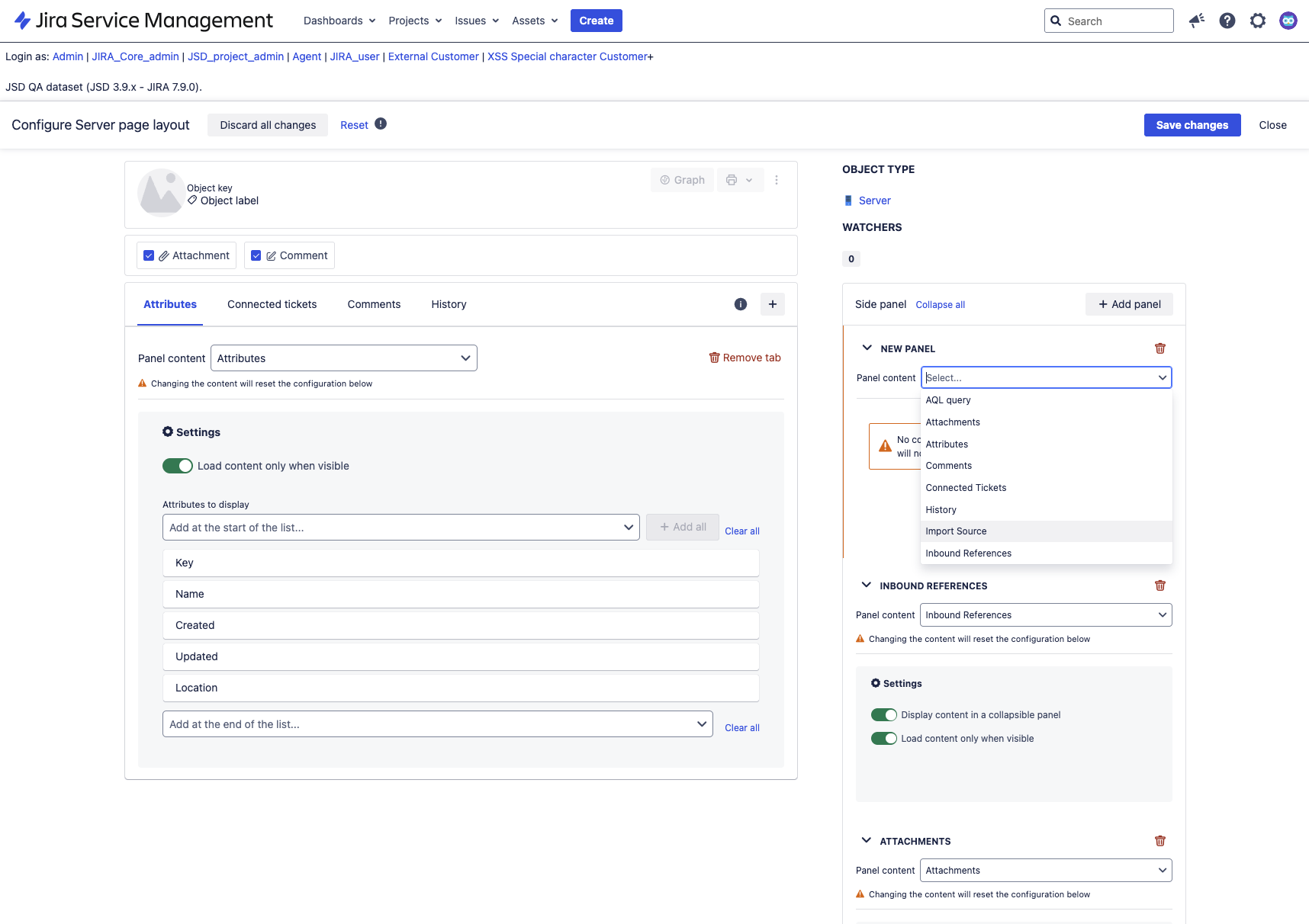 Screenshot of the object type layout configuration with the Import source field being added to the side panel.