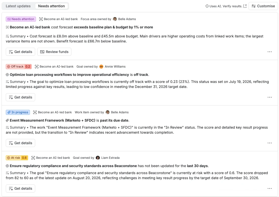 Needs attention category of updates and notifications