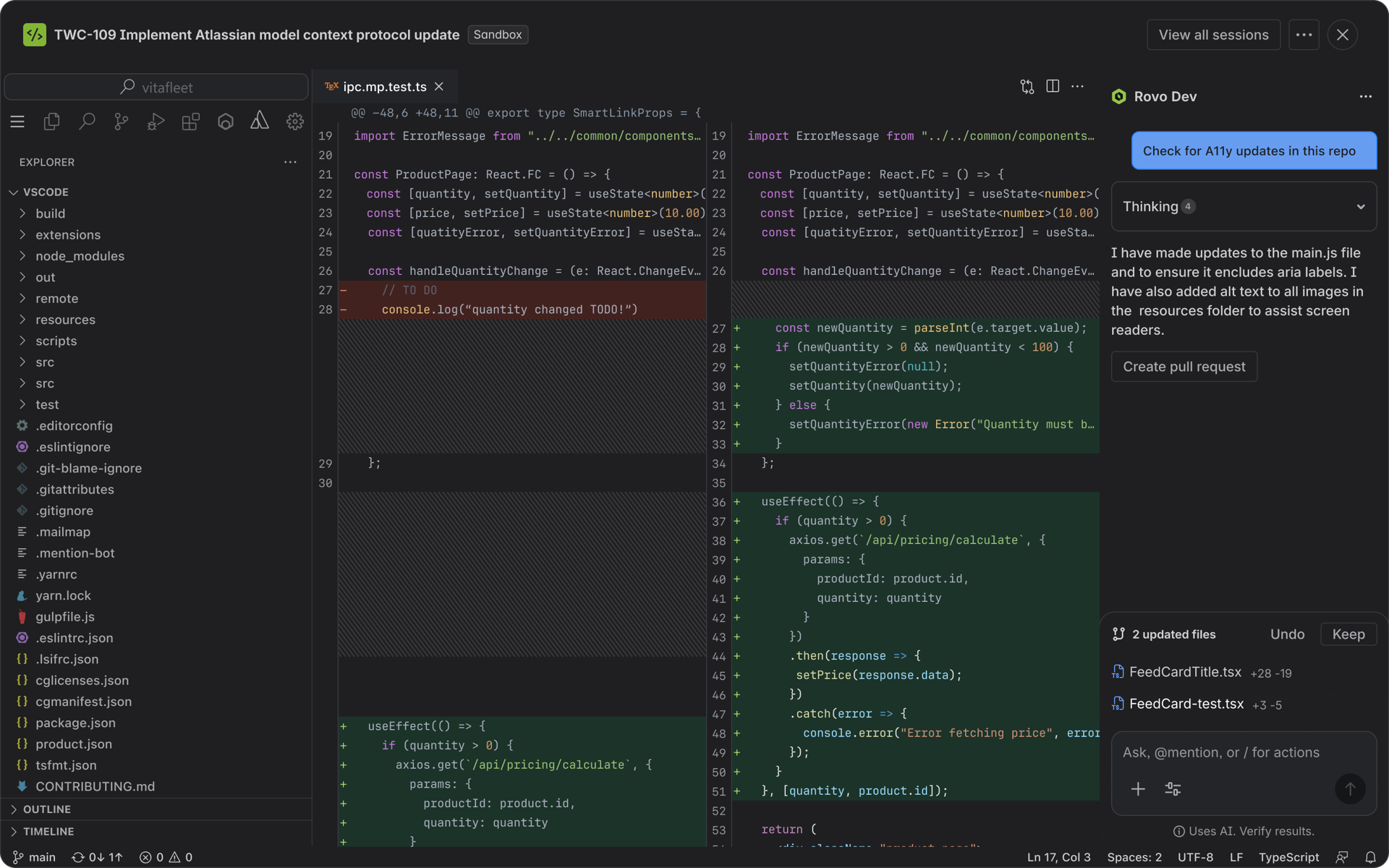 Edit generated code in Rovo Dev in Jira