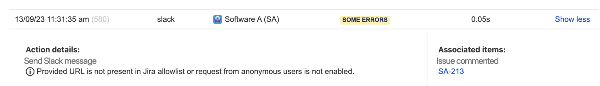 Automation error, provided url not present in jira allowlist