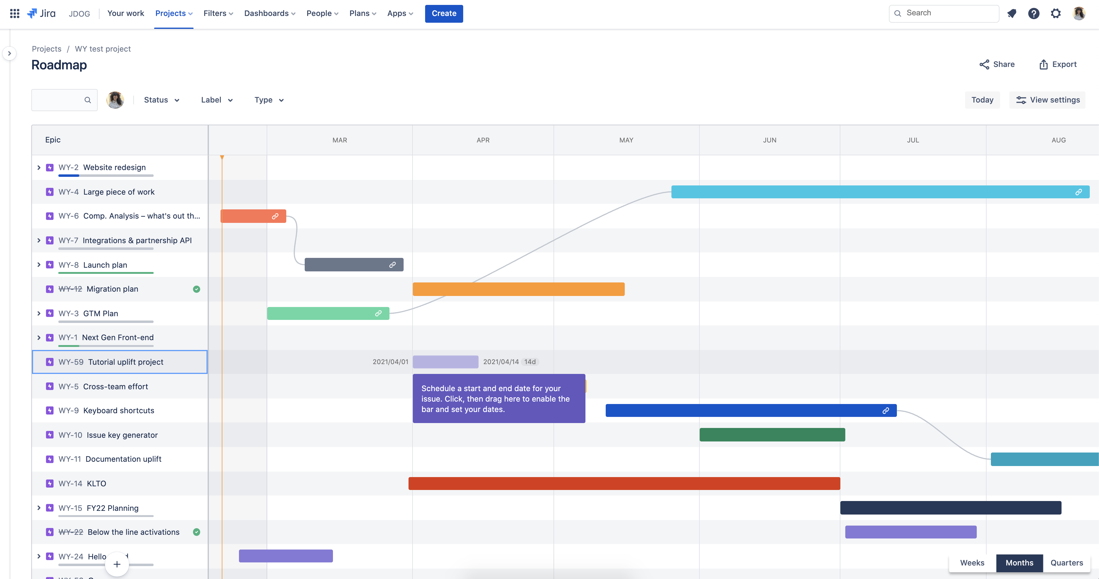 Manage issues on the roadmap | Jira Software Cloud | Atlassian Support