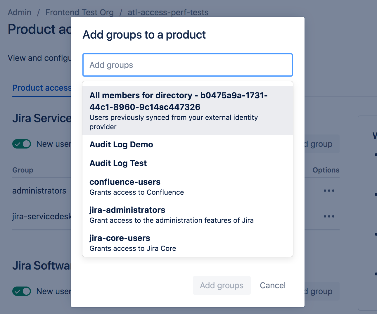 Screenshot of Add groups to a product