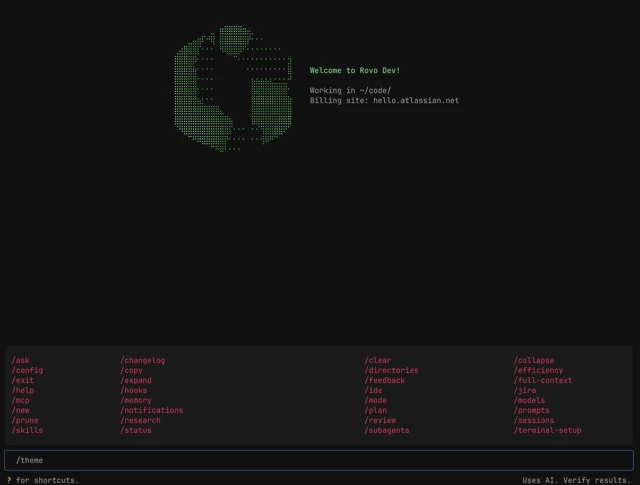 Rovo Dev CLI can display all commands after the /help command