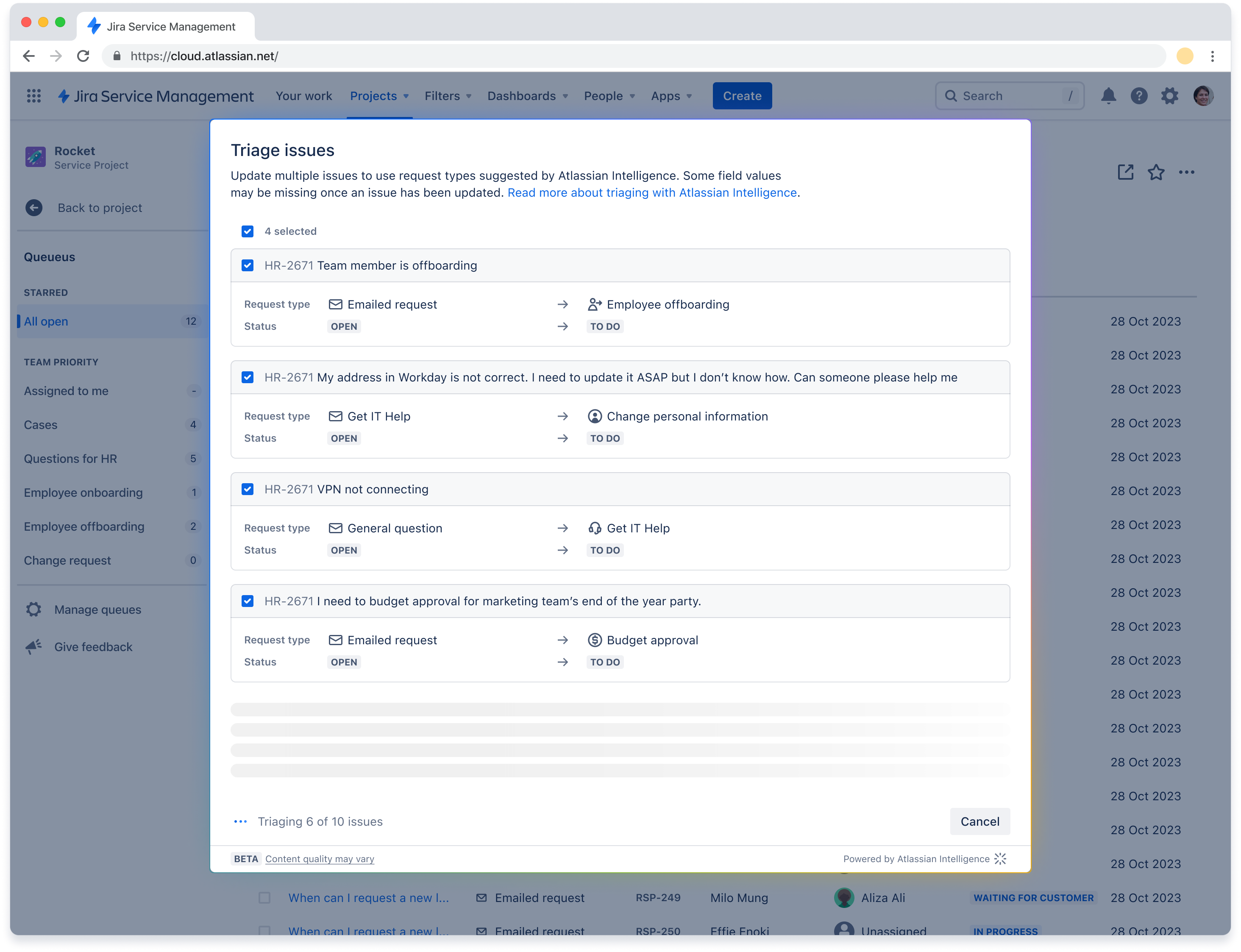 Bulk triage of issues using Atlassian Intelligence.