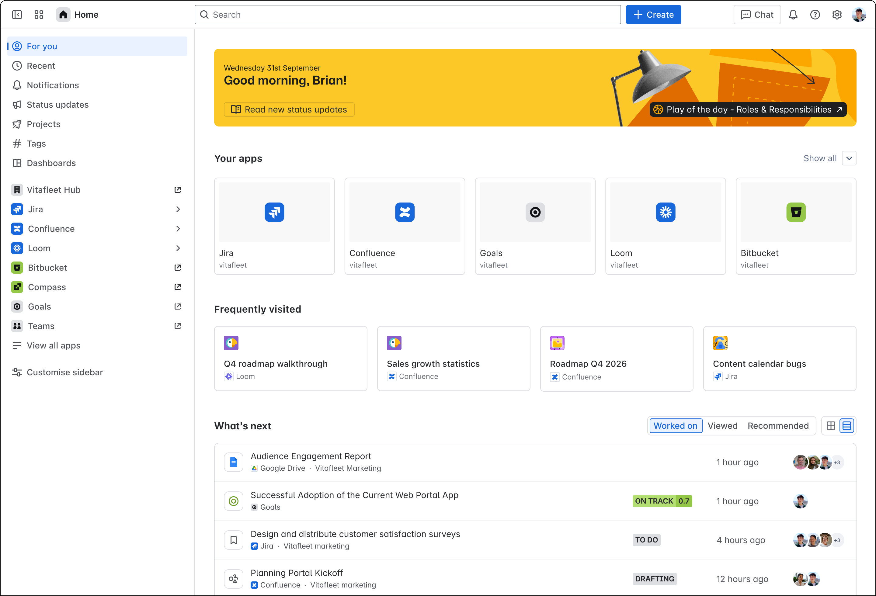 Screenshot of the Atlassian Home For You page