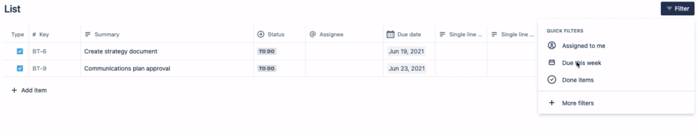 alt="Selecting which fields to filter by in Quick filters."