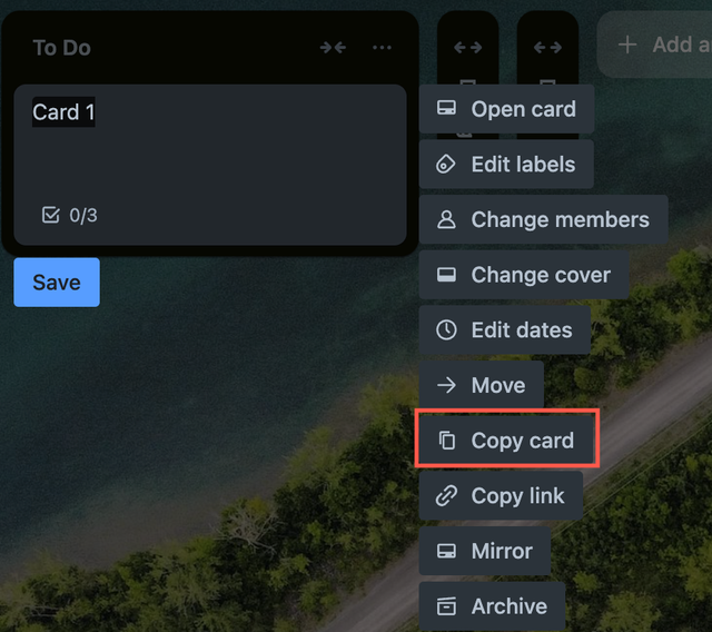 Copying the card 
