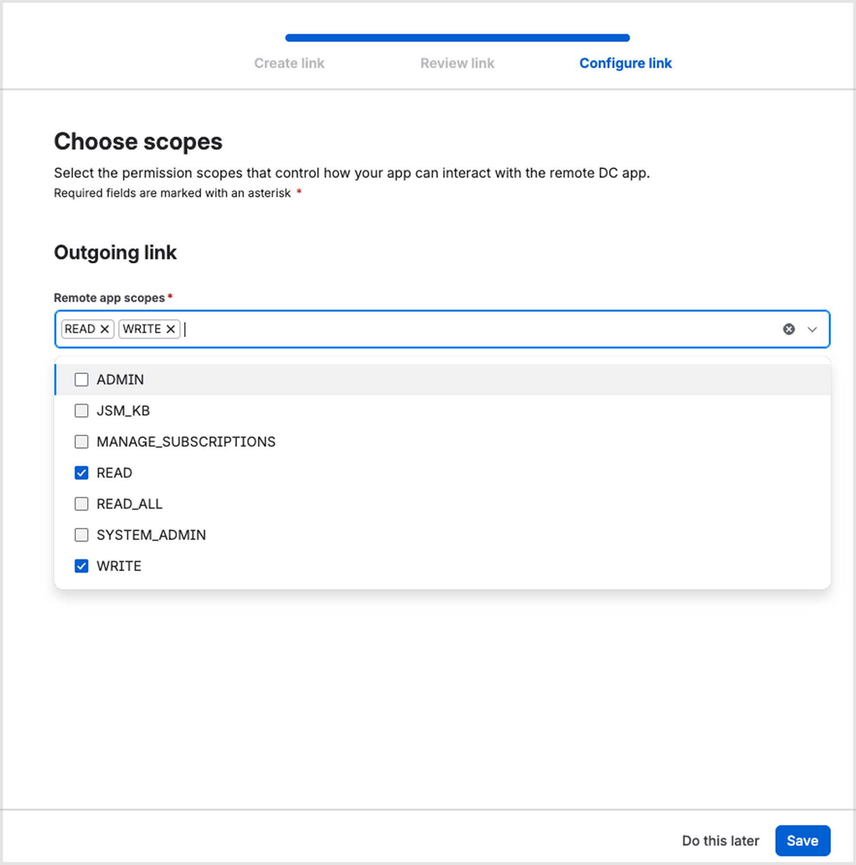 Choose Scopes screen