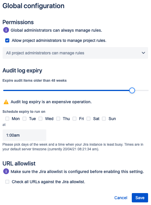 Allowlist in Global Configuration section 