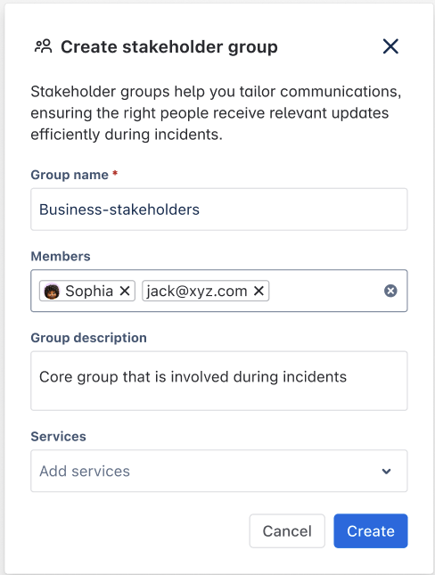 Create stakeholder group to proactively communicate incidents 