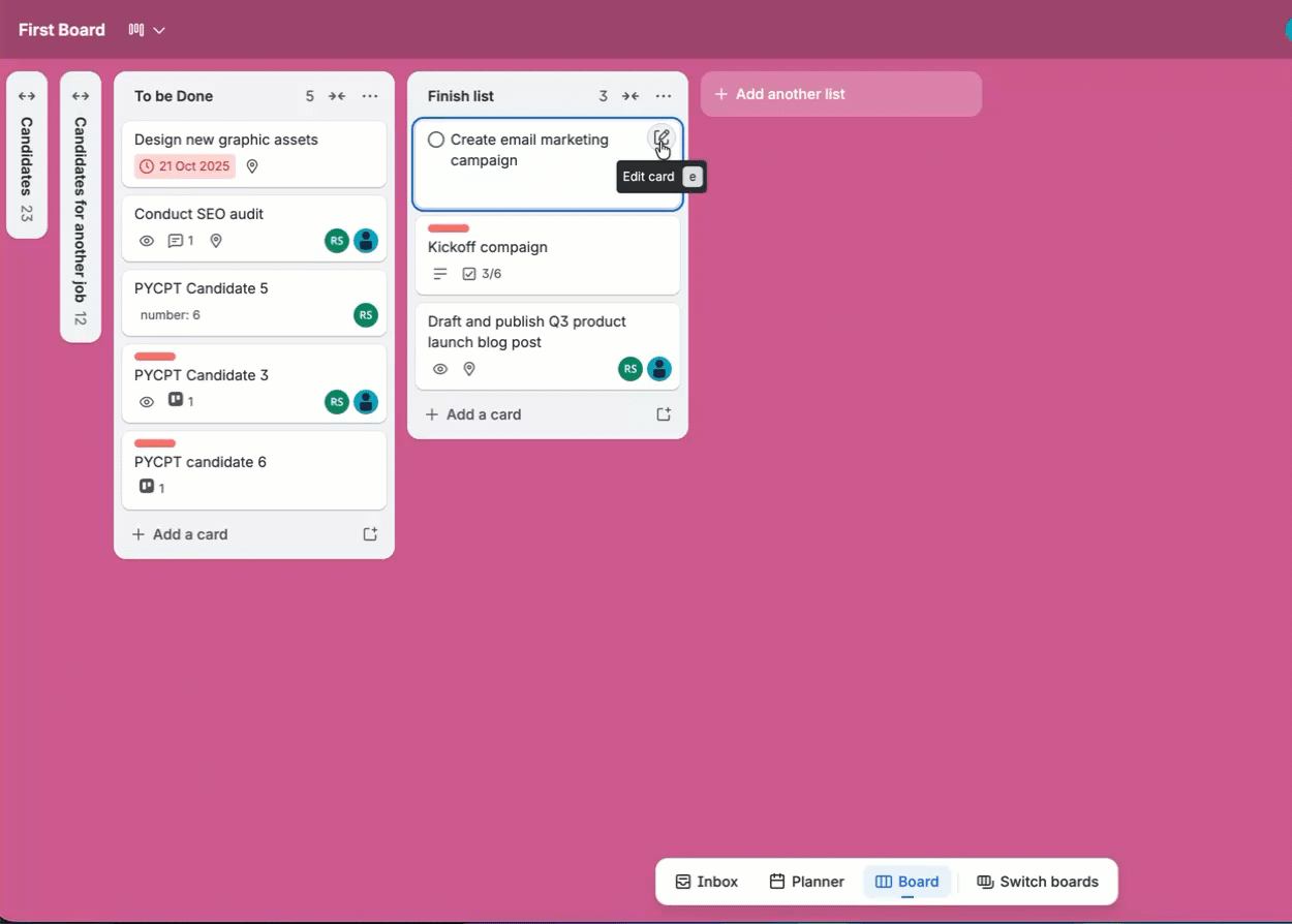 Animated walkthrough showing the Jira work item creation form opening from a Trello card with pre-filled fields.