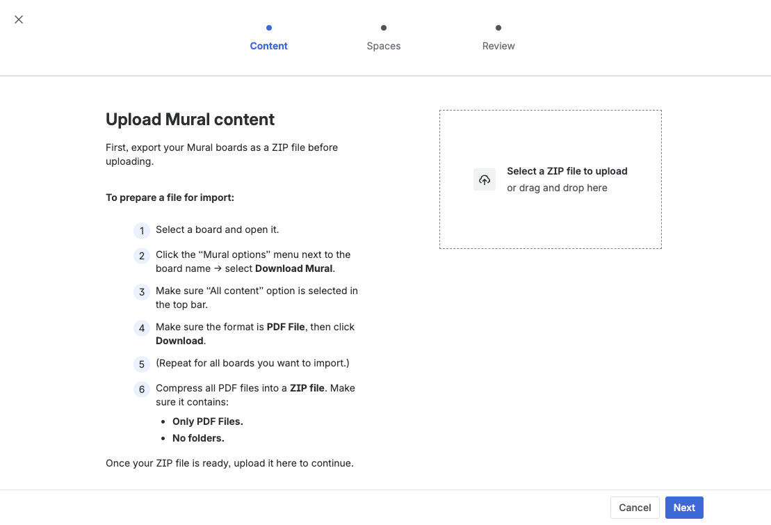 The Mural bulk import screen