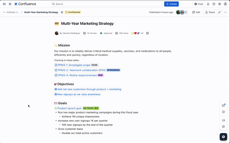 gif of the side panel experience in Confluence