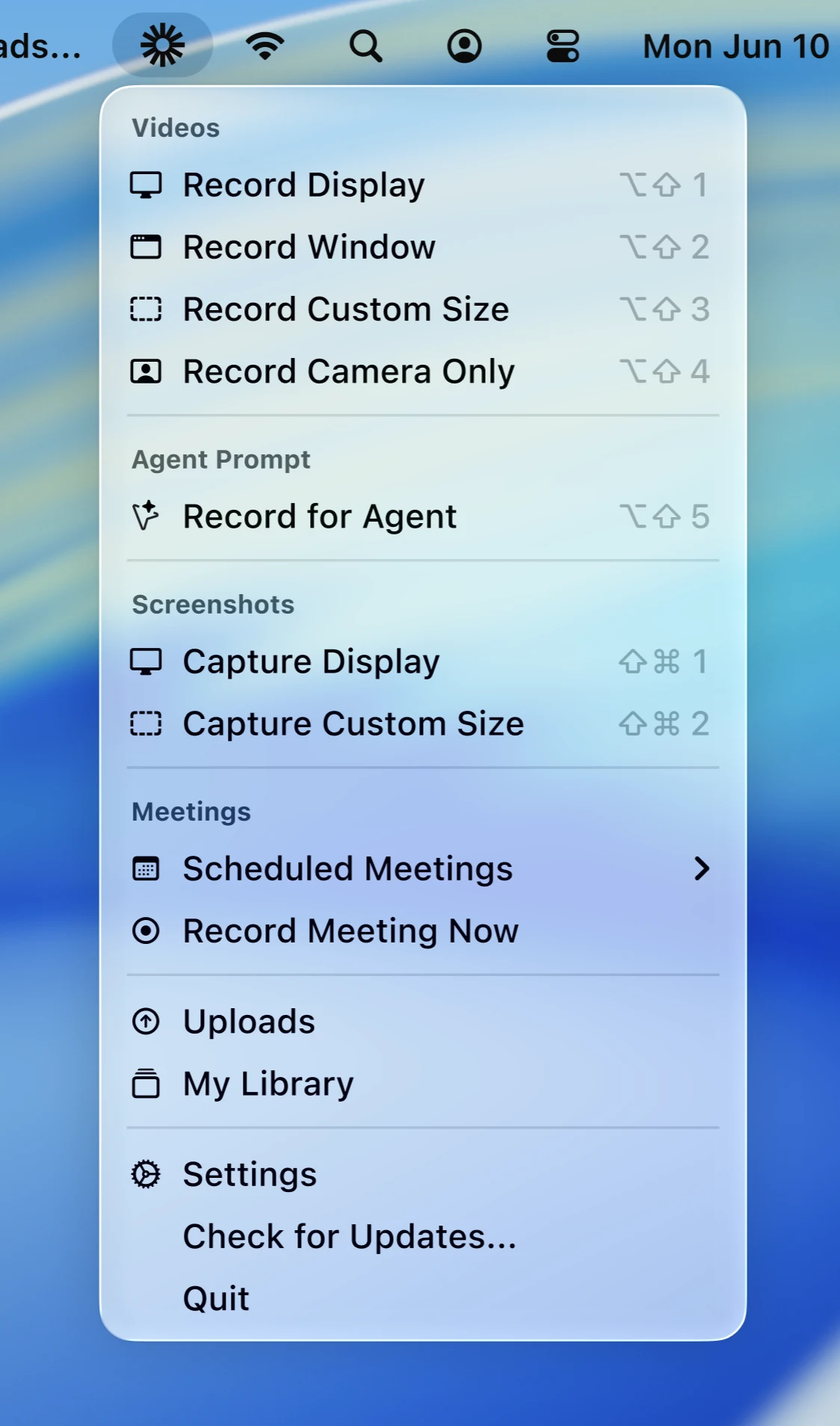 Launch the Loom app from the menu bar.