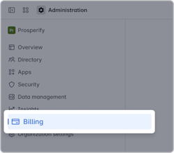 Billing page in Atlassian Administration. Billing is the seventh item in the primary navigation.