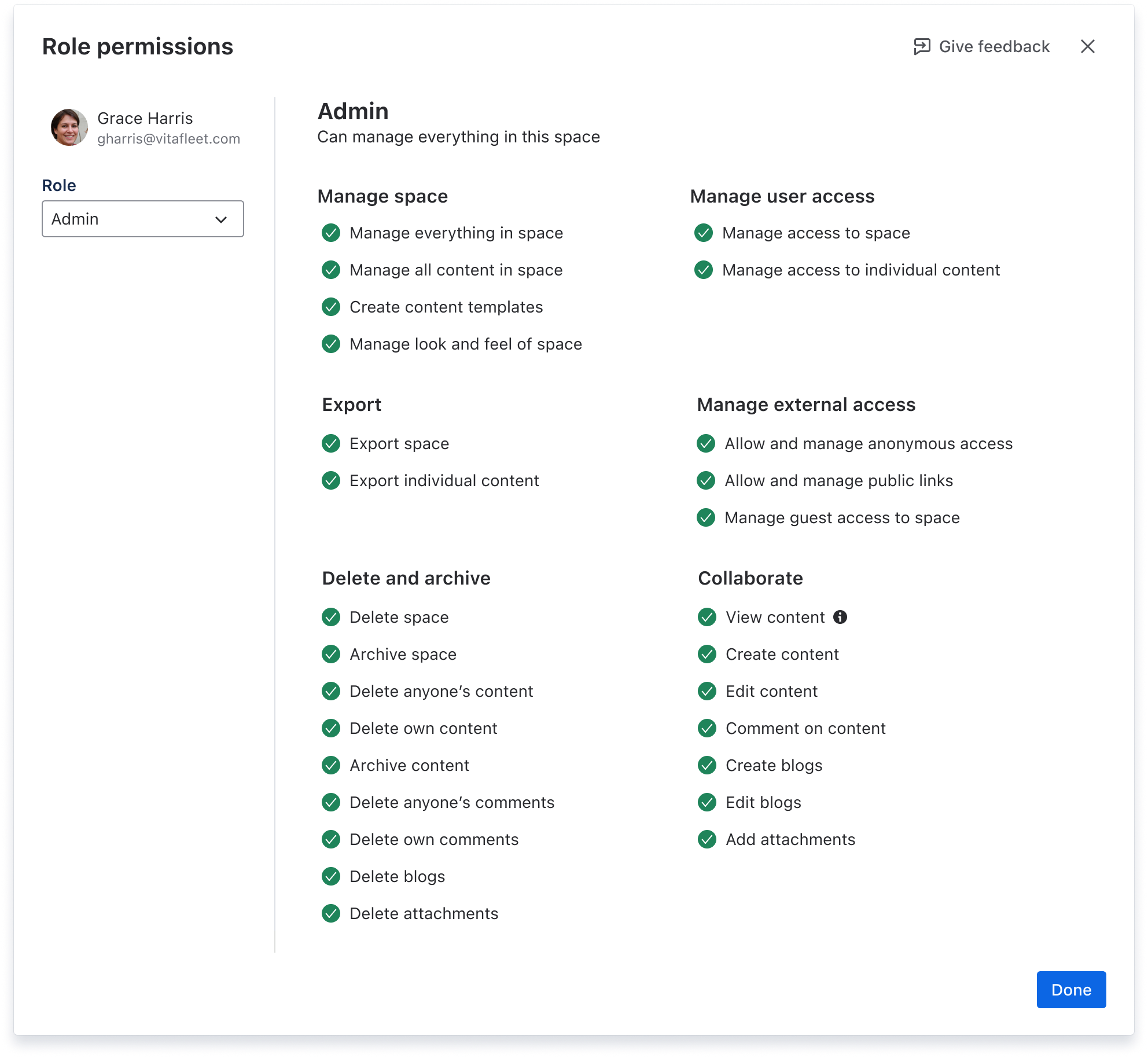 A view of Confluence's Manage access screen