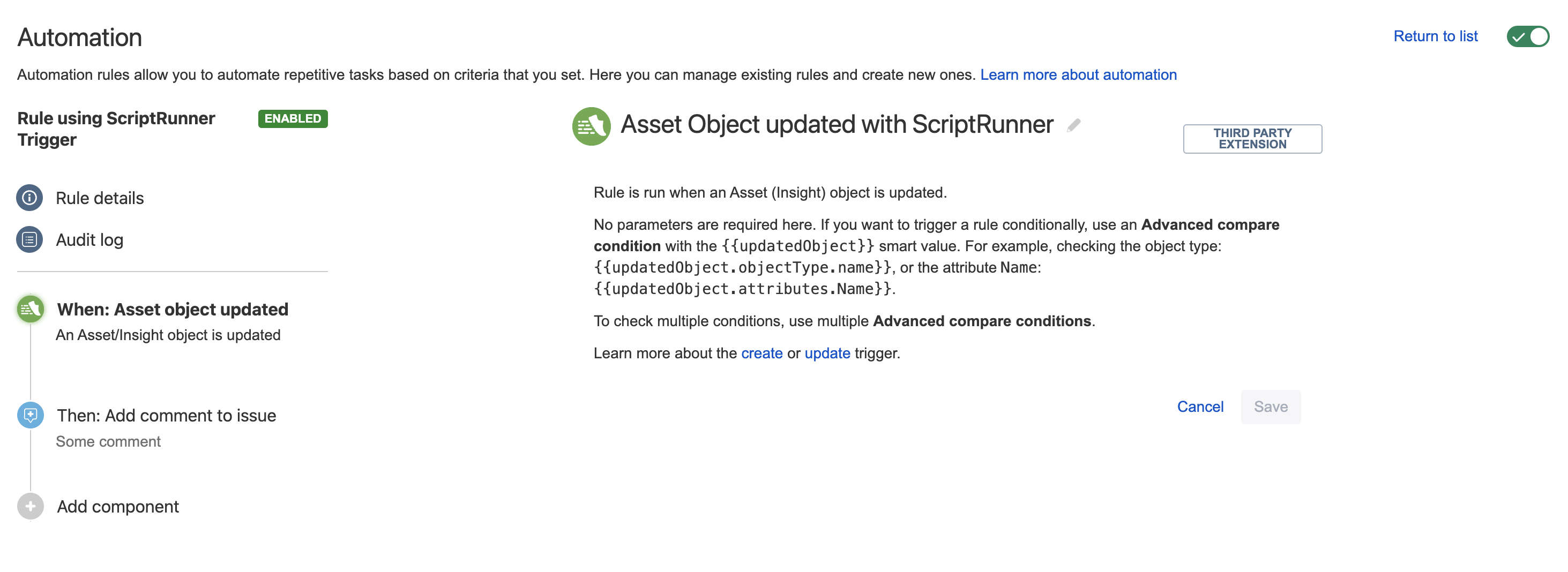 Rule using scriptrunner addon