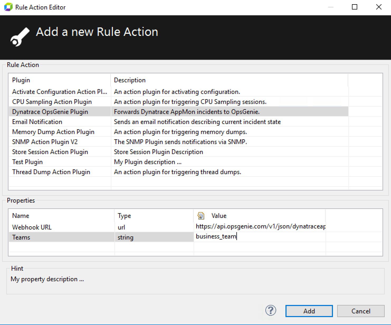 Dynatrace AppMon 新しいルール アクションの追加