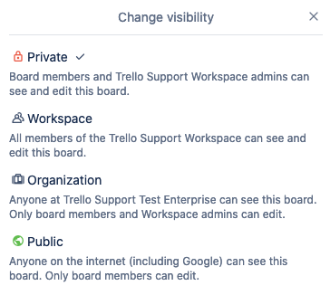 Changing the visibility of a board | Trello | Atlassian Support