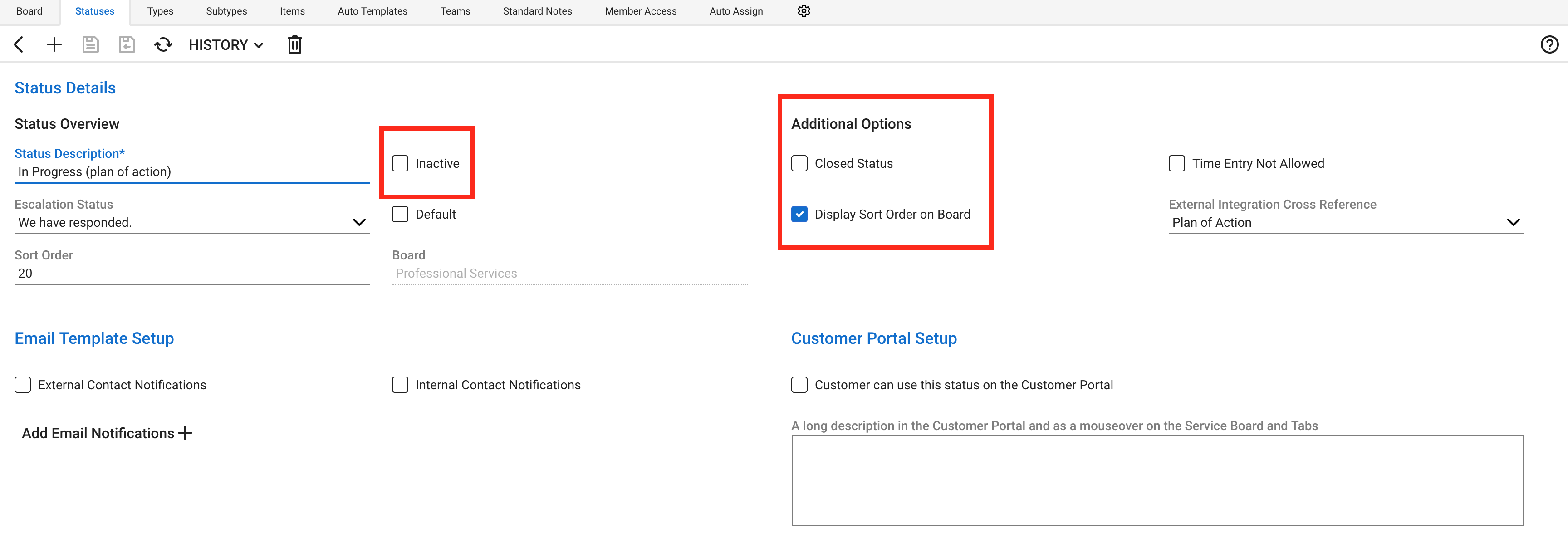 ConnectWise Manage status details