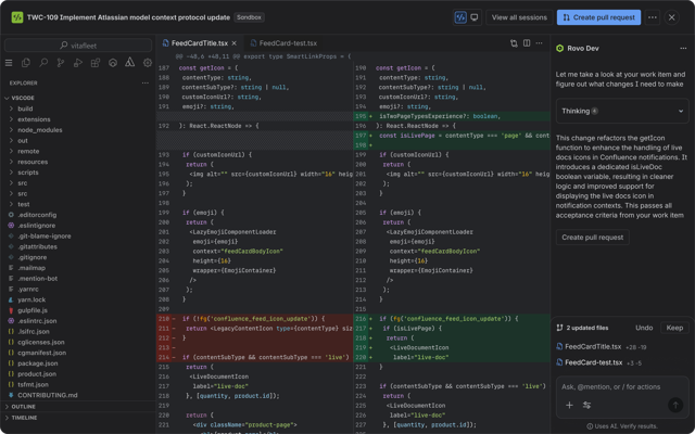 View and edit the code generated by Rovo Dev