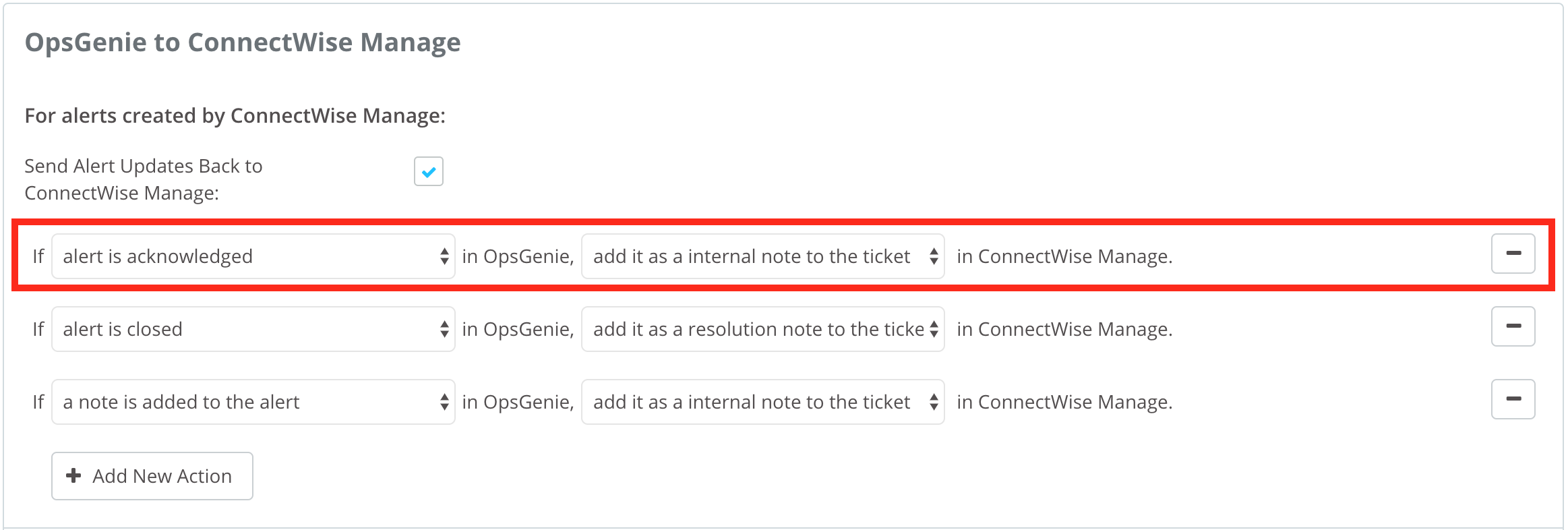 ConnectWise Manage アラート設定