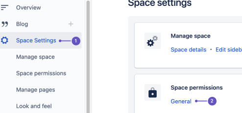 How to access a space's general settings for Confluence.