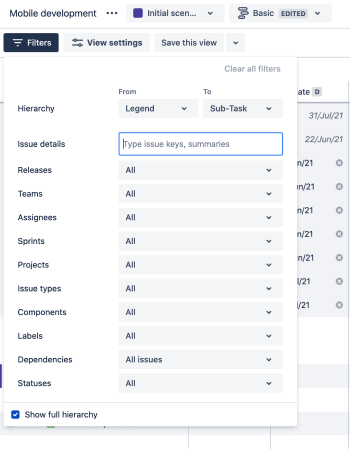 Filter issues on your timeline in Advanced Roadmaps for Jira Software Cloud
