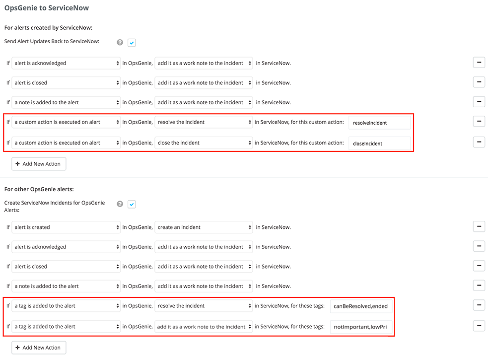 ServiceNow タグを追加するカスタム アクション