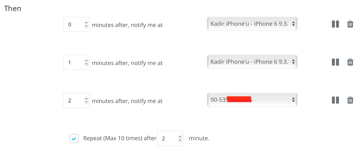 A screenshot showing a sample notification cycle for an Opsgenie user.