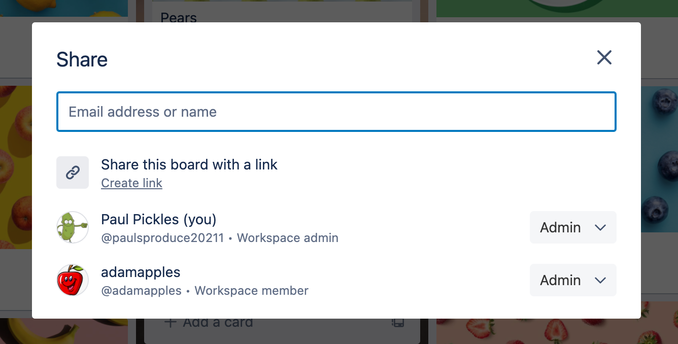 Share screen under a board in Trello allows you to view who has been added as well as create invite links