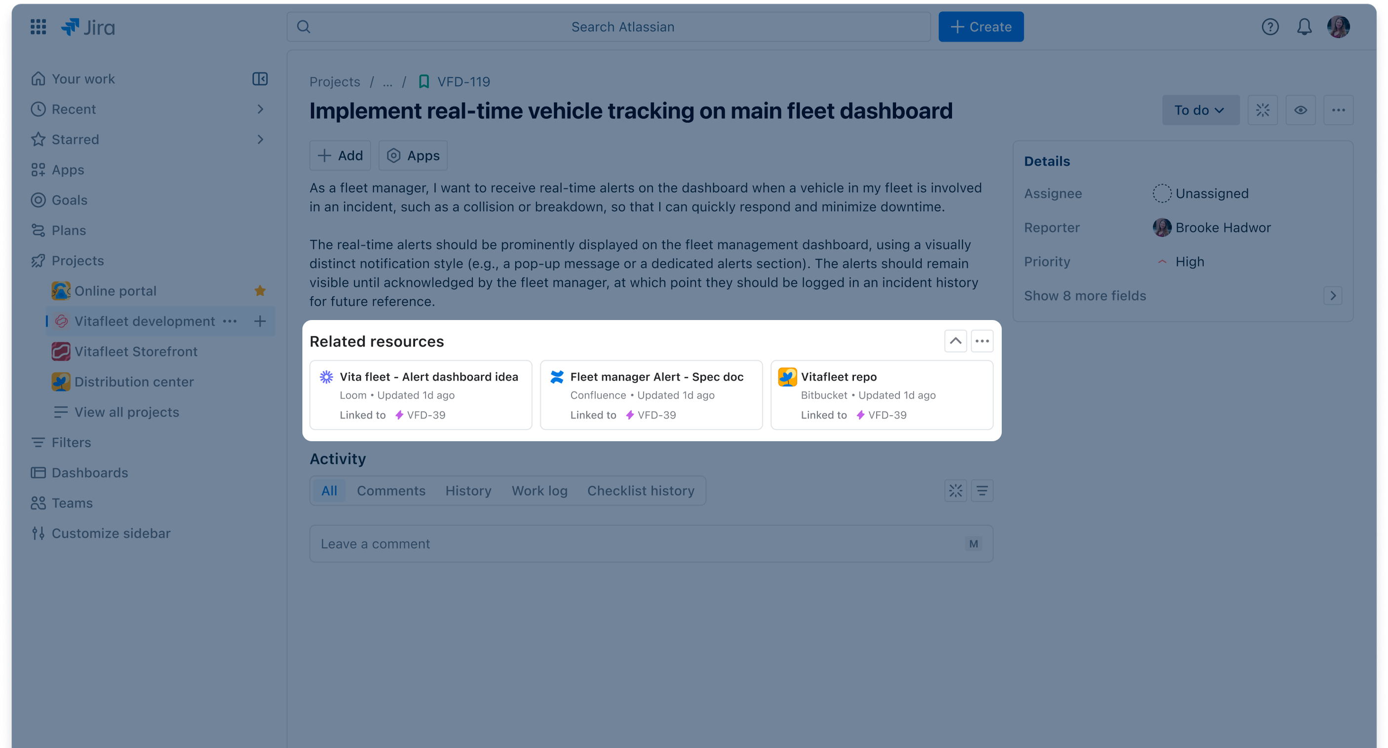 Using Atlassian Intelligence to find related resources in Jira 