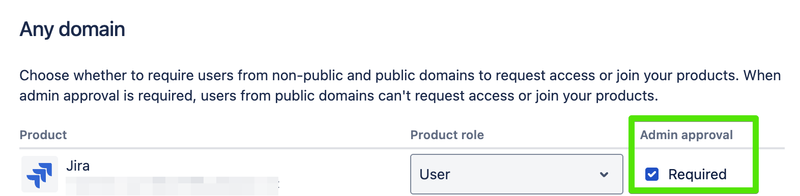 Admin approval required checkbox on a Jira product