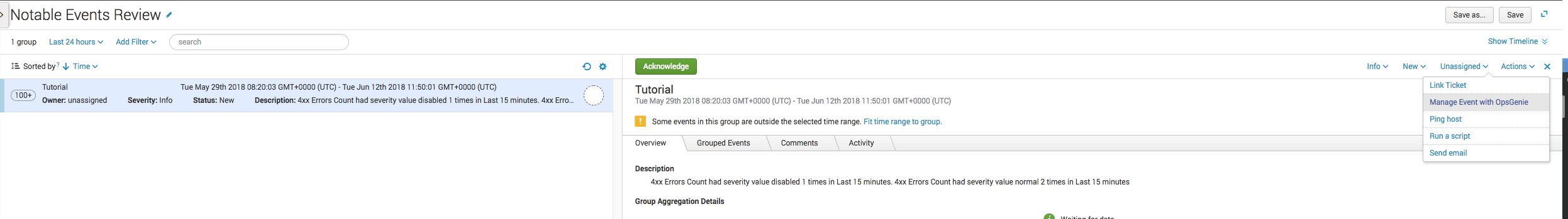 Splunk ITSI Opsgenieでイベントを管理する