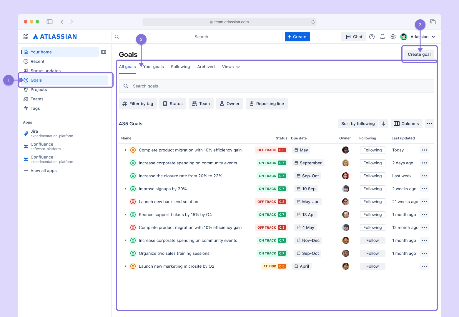 Goals in Atlassian Home