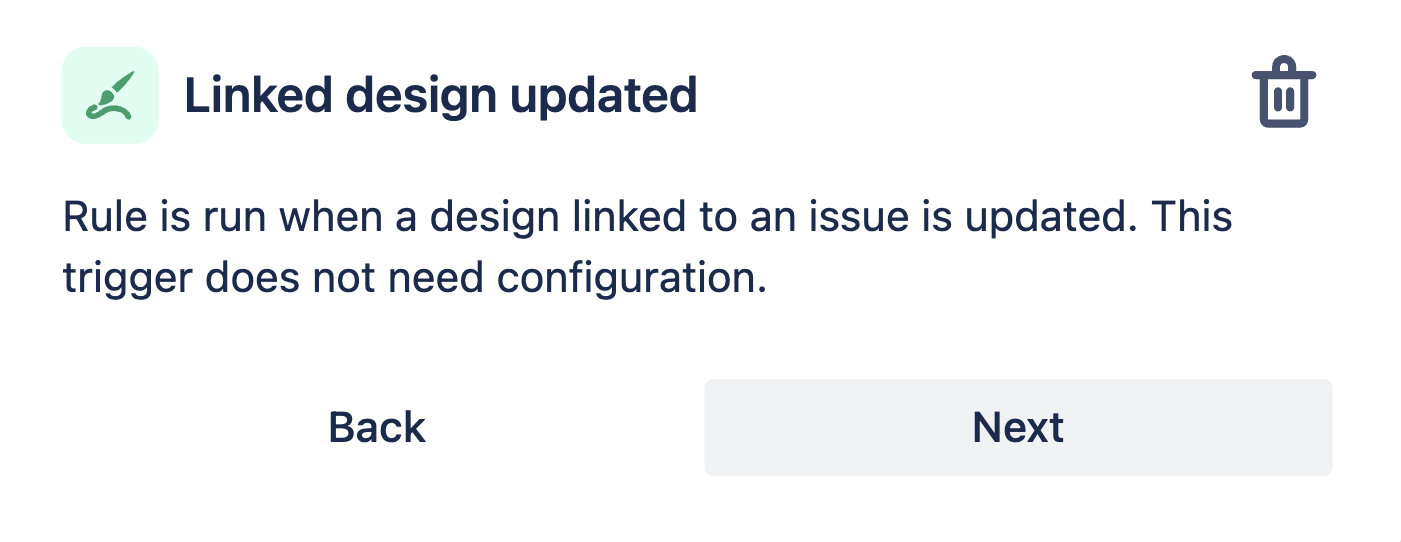 リンクされたデザインが Jira 自動化トリガーで更新されました