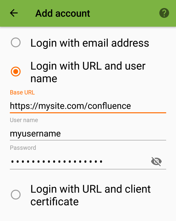 Screenshot of the login screen for the DAVx5 sync app on Android