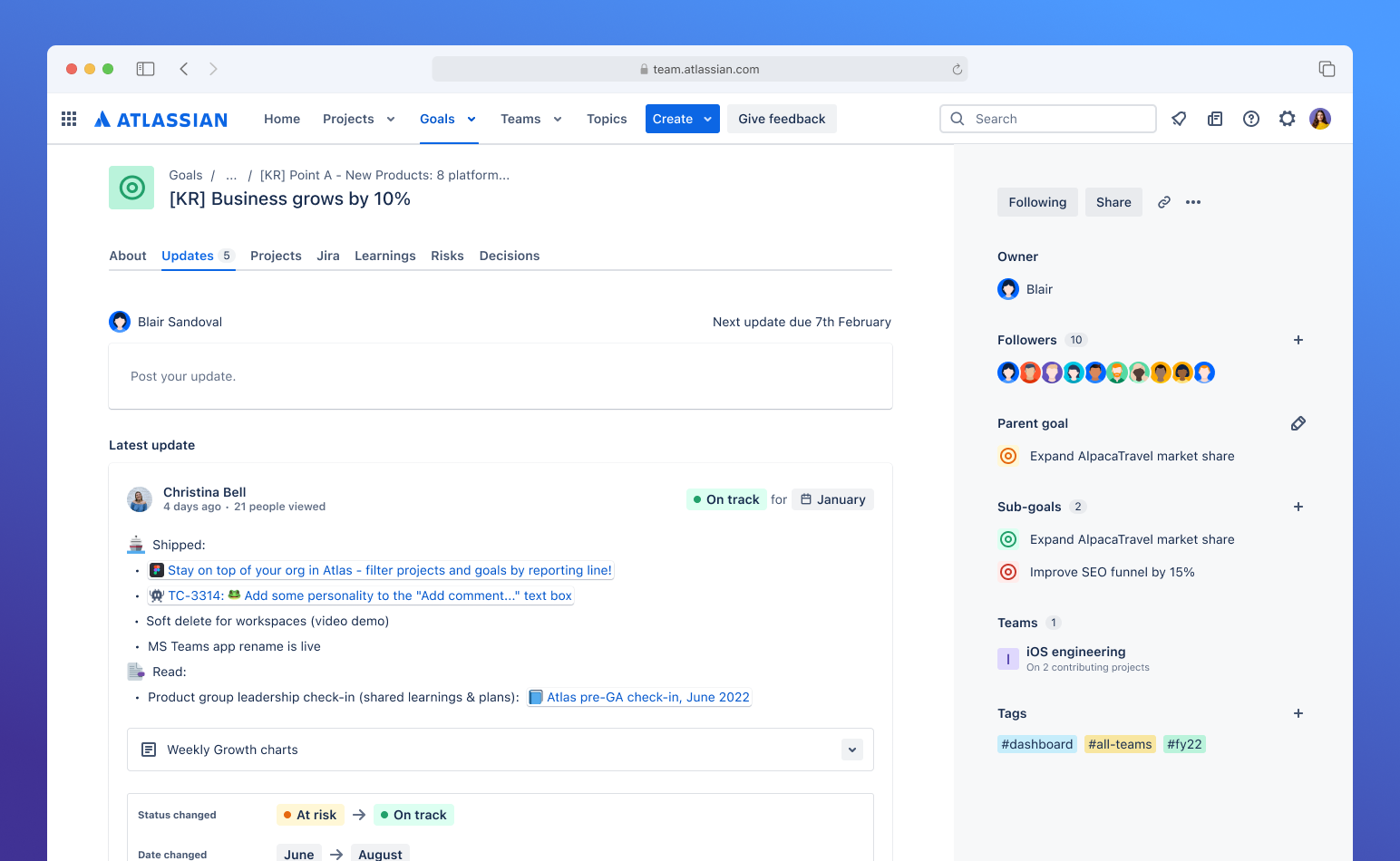 A goal's main page in Atlassian