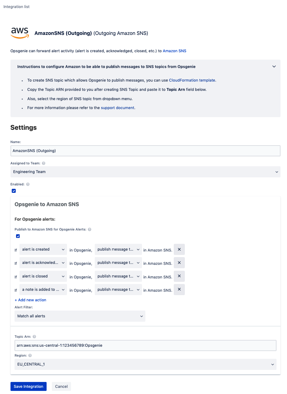 Amazon SNS Settings