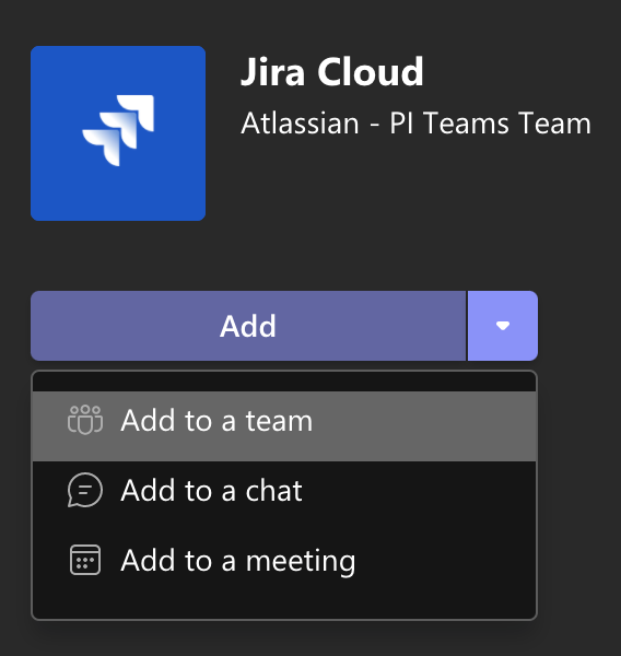 Adding the Jira Cloud app to a team in Microsoft Teams