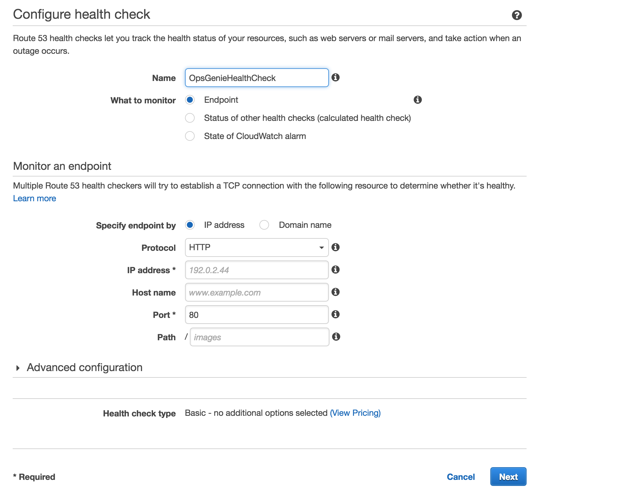 Amazon Route 53 Health Check の設定